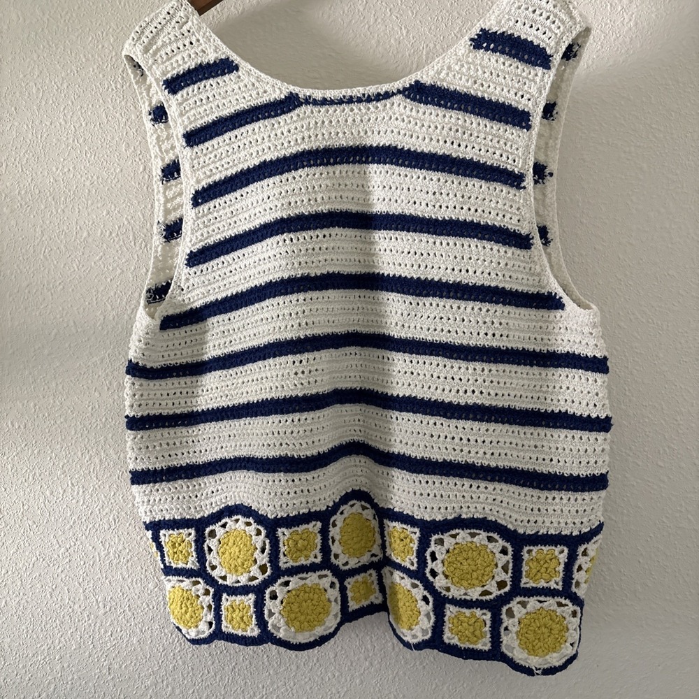 Maeve By Anthropologie Crochet Hem Sweater V Neck Tank Granny Square Boho XL - Picture 4 of 12